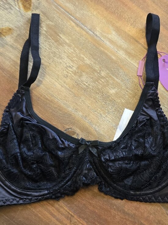 Avidlove Other - Black Satin Lace Unlined Underwire Bra Small Petite 26.5” Band NWT A B C
